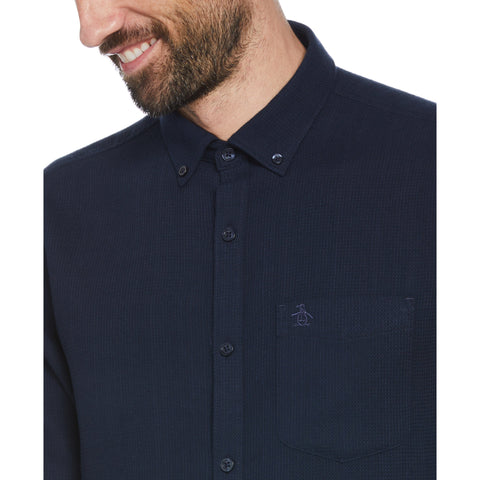 Original Penguin Men's Waffle Weave Shirt in Faded Denim Blue, Size 2XL, Cotton/Polyester