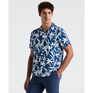 Wave Floral Print Camp Shirt (Blue Quartz) 