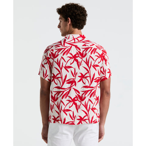 Wave Floral Print Camp Shirt (True Red) 
