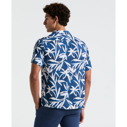 Wave Floral Print Camp Shirt (Blue Quartz) 
