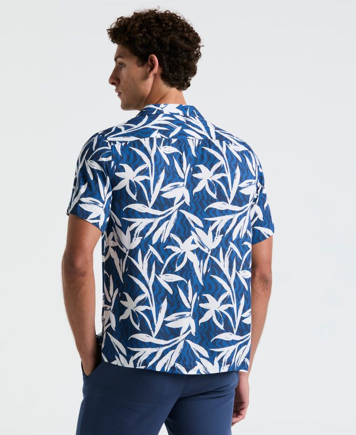 Wave Floral Print Camp Shirt (Blue Quartz) 