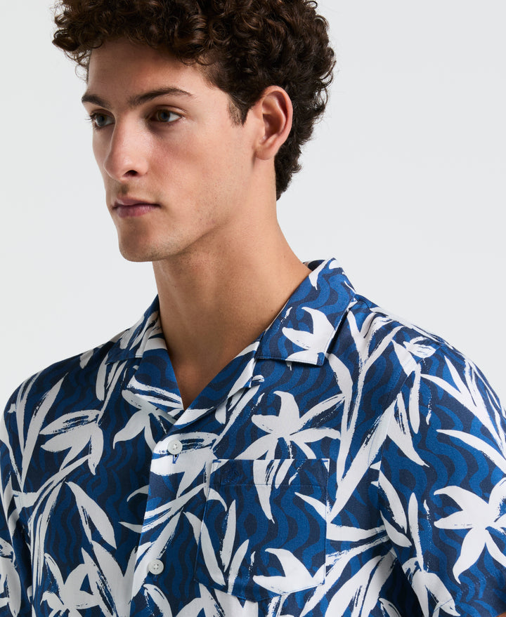 Wave Floral Print Camp Shirt (Blue Quartz) 