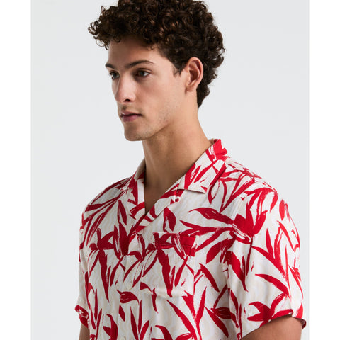 Wave Floral Print Camp Shirt (True Red) 