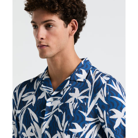 Wave Floral Print Camp Shirt (Blue Quartz) 