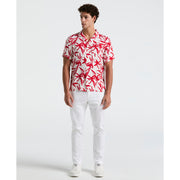 Wave Floral Print Camp Shirt (True Red) 