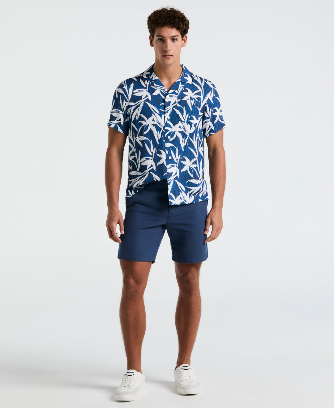 Wave Floral Print Camp Shirt (Blue Quartz) 