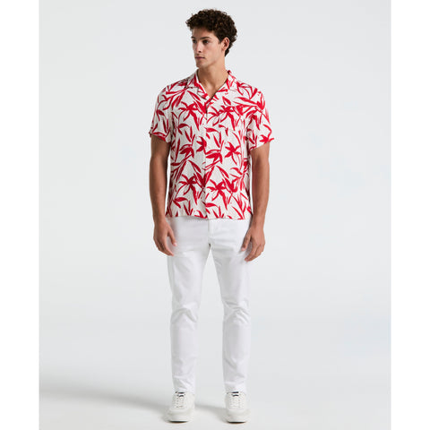 Wave Floral Print Camp Shirt (True Red) 