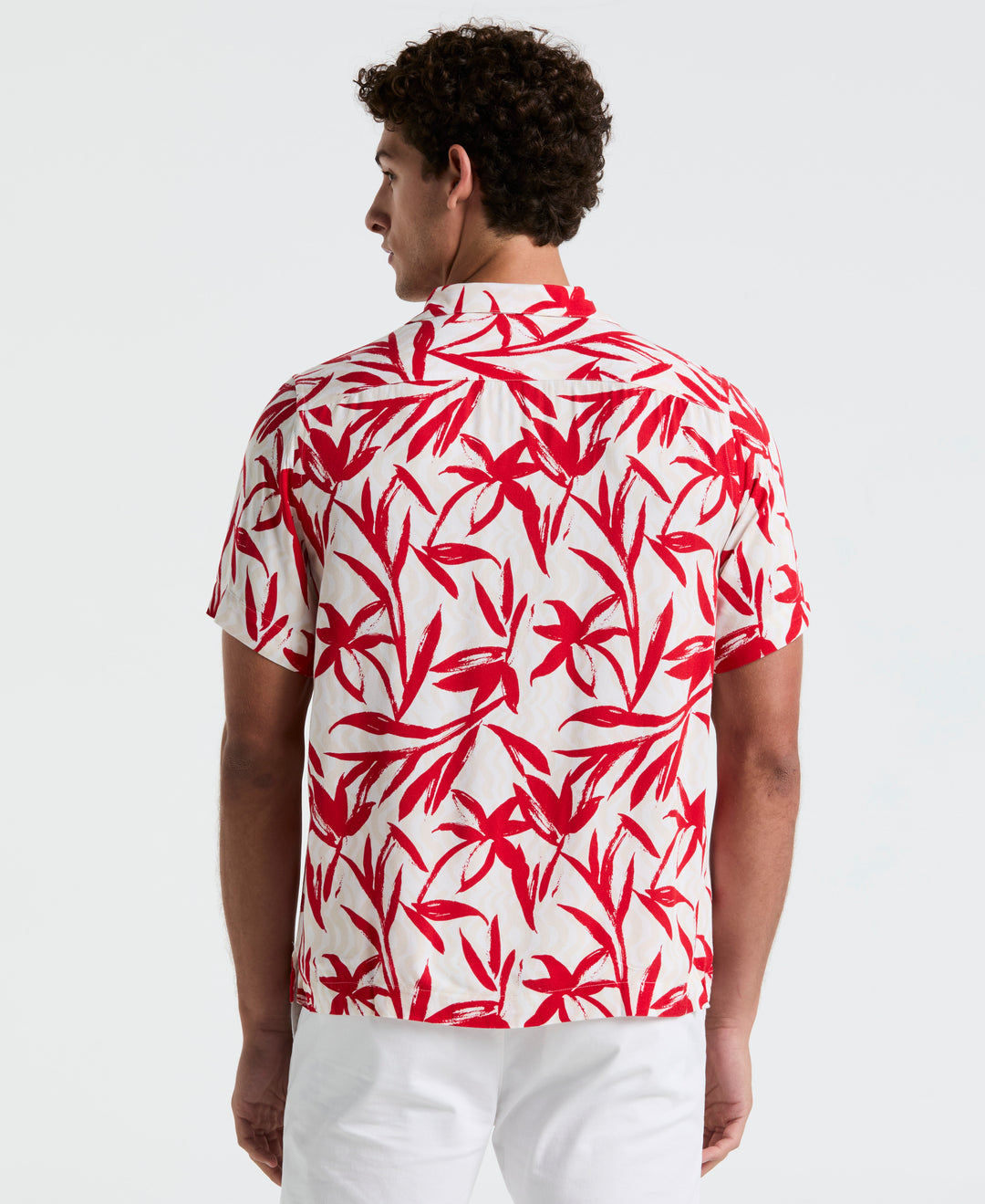 Wave Floral Print Camp Shirt (True Red) 