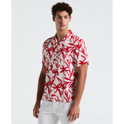 Wave Floral Print Camp Shirt (True Red) 