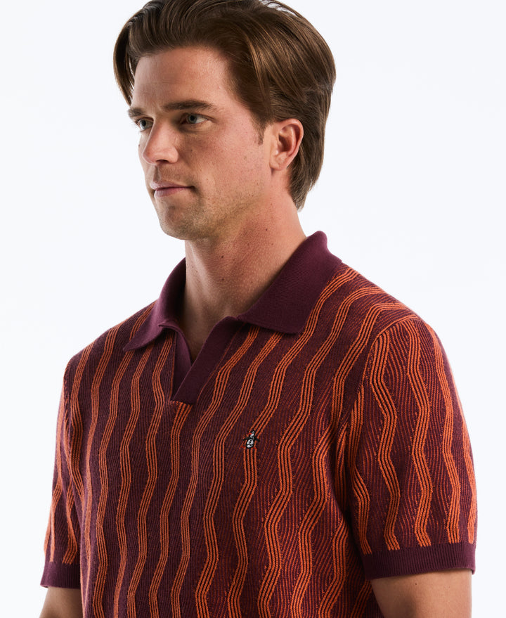 Wavy Jacquard Johnny Collar Sweater Polo (Port Royale) 