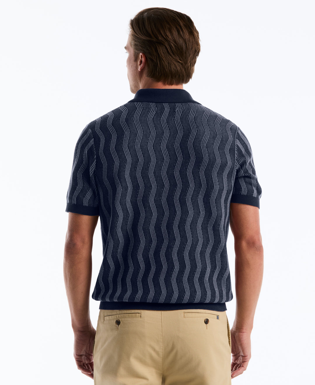 Wavy Jacquard Johnny Collar Sweater Polo (Dark Sapphire) 