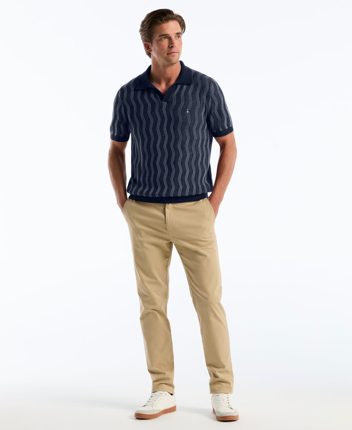 Wavy Jacquard Johnny Collar Sweater Polo (Dark Sapphire) 