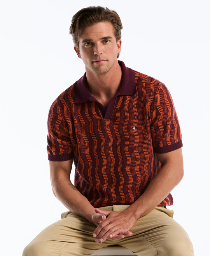 Wavy Jacquard Johnny Collar Sweater Polo (Port Royale) 