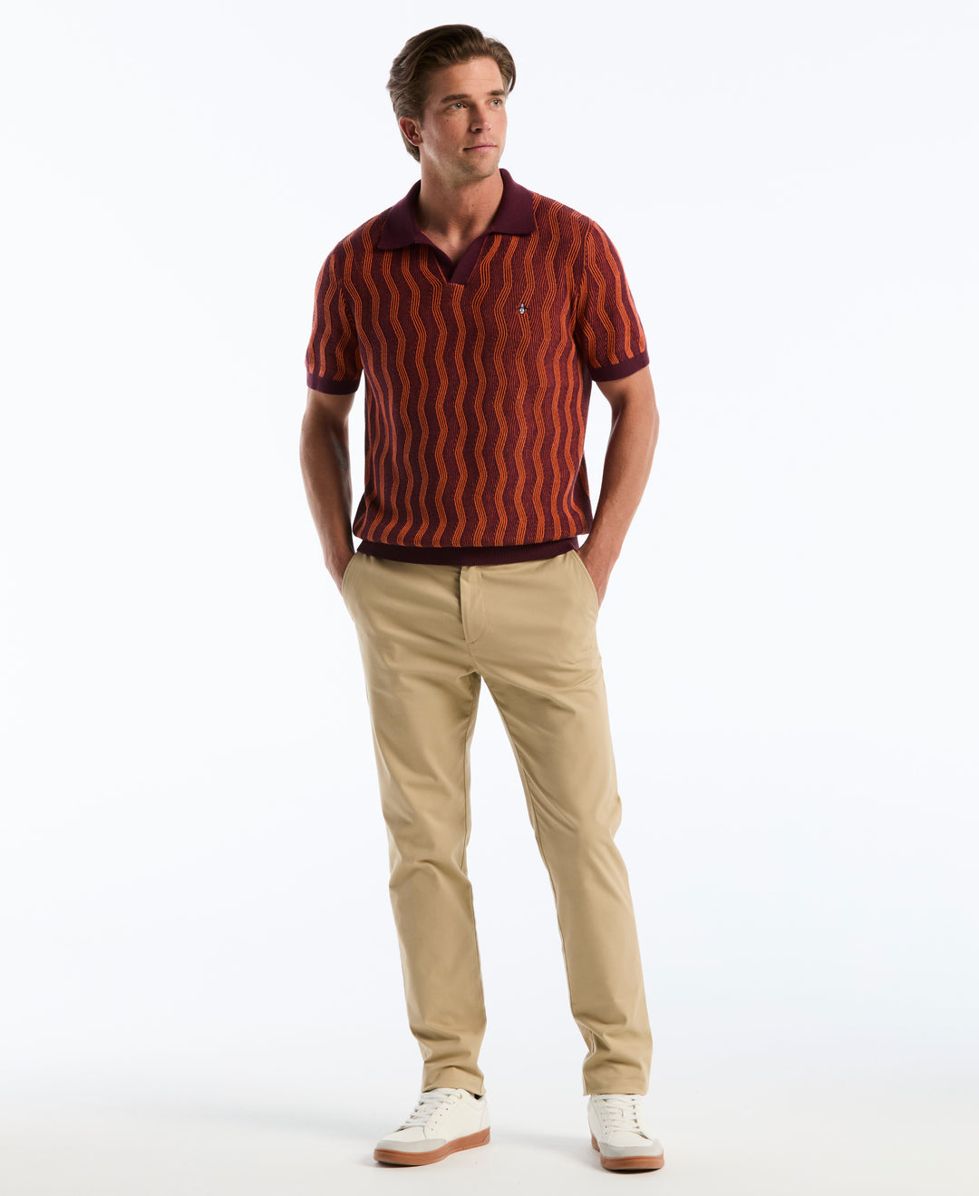 Wavy Jacquard Johnny Collar Sweater Polo (Port Royale) 