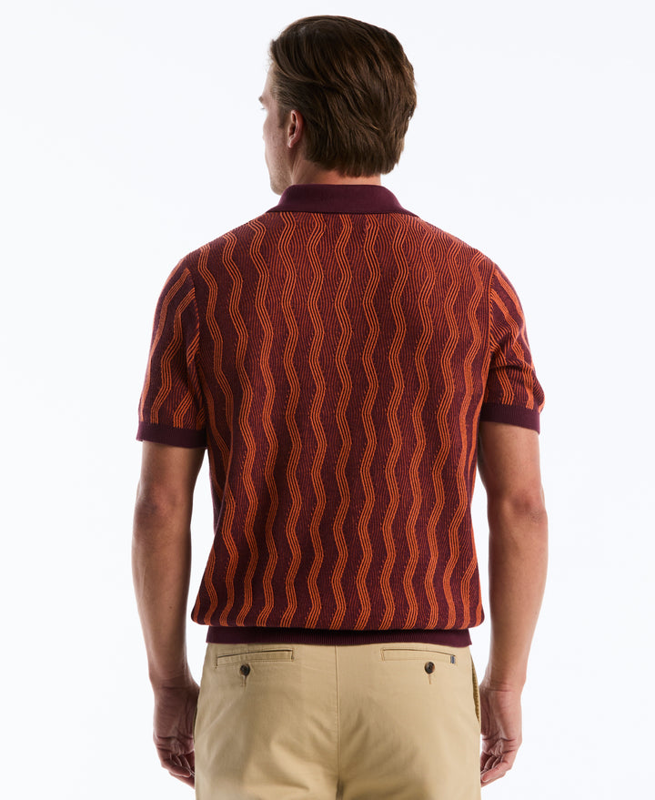 Wavy Jacquard Johnny Collar Sweater Polo (Port Royale) 