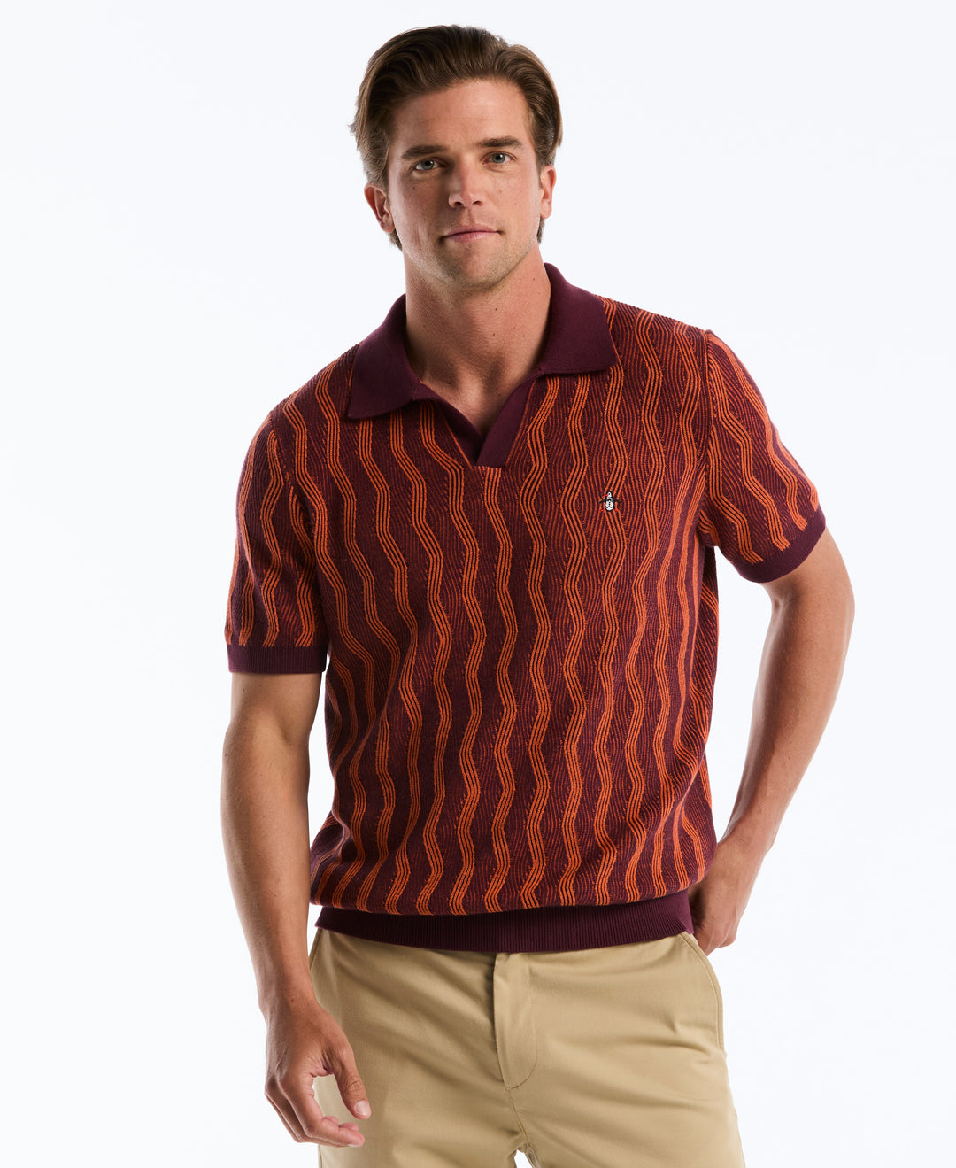 Wavy Jacquard Johnny Collar Sweater Polo (Port Royale) 
