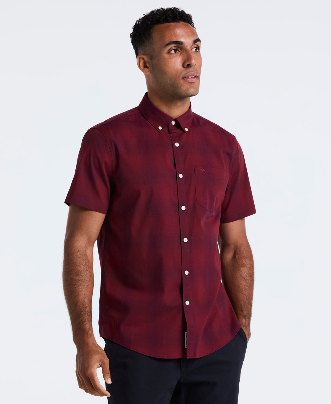 Stretch Tonal Plaid Shirt (Cabernet) 