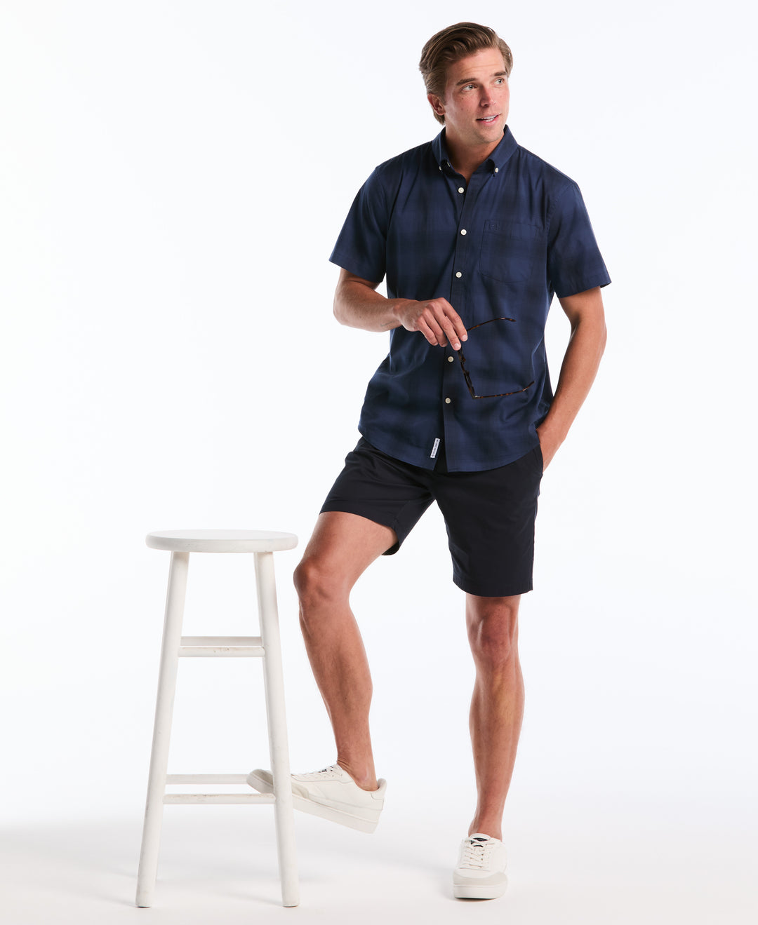 Stretch Tonal Plaid Shirt (Sargasso Sea) 