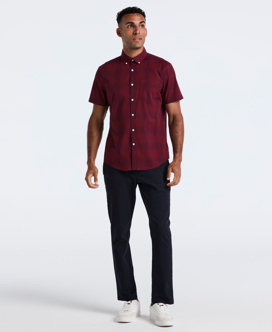 Stretch Tonal Plaid Shirt (Cabernet) 