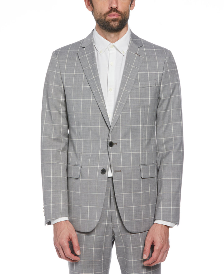 Light Grey Windowpane Plaid Wool Blend Two Piece Suit (Light Grey) 