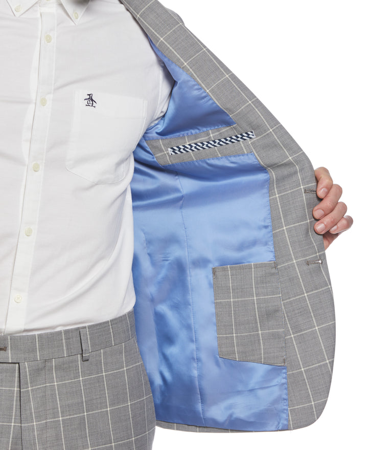 Light Grey Windowpane Plaid Wool Blend Two Piece Suit (Light Grey) 