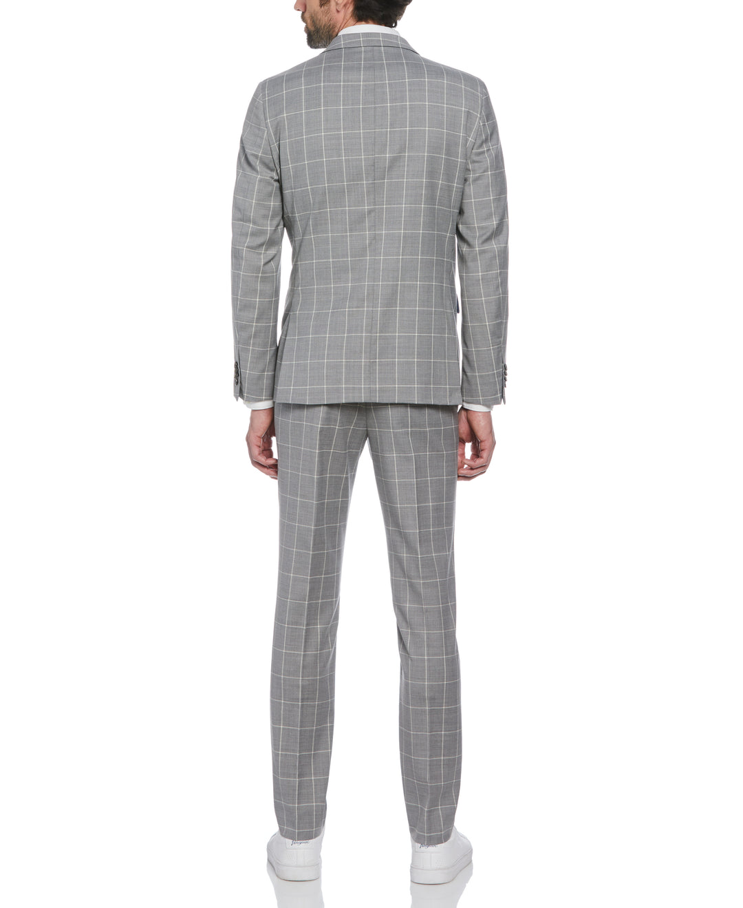 Light Grey Windowpane Plaid Wool Blend Two Piece Suit (Light Grey) 