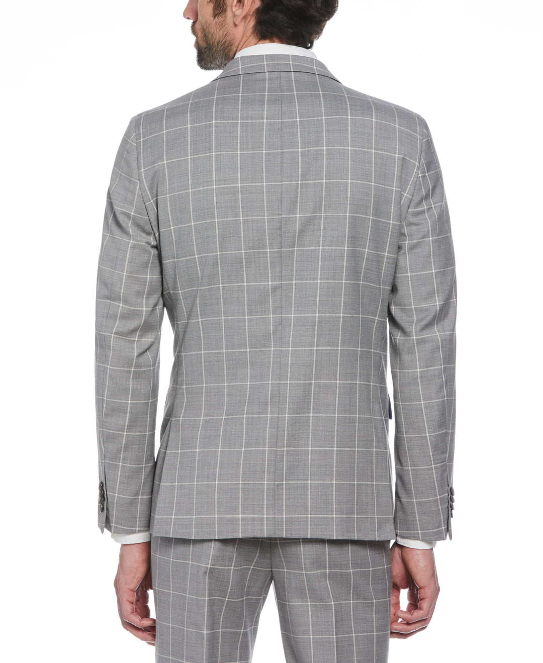Light Grey Windowpane Plaid Wool Blend Two Piece Suit (Light Grey) 