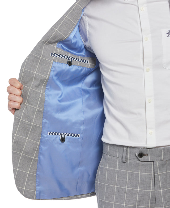 Light Grey Windowpane Plaid Wool Blend Two Piece Suit (Light Grey) 