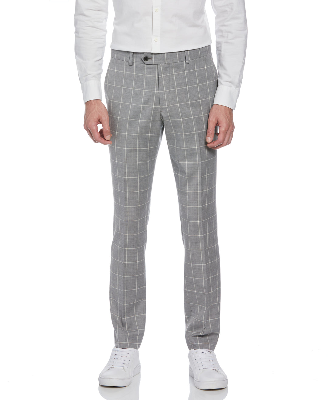 Light Grey Windowpane Plaid Wool Blend Two Piece Suit (Light Grey) 
