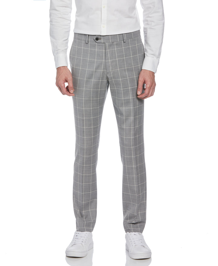 Light Grey Windowpane Plaid Wool Blend Two Piece Suit (Light Grey) 