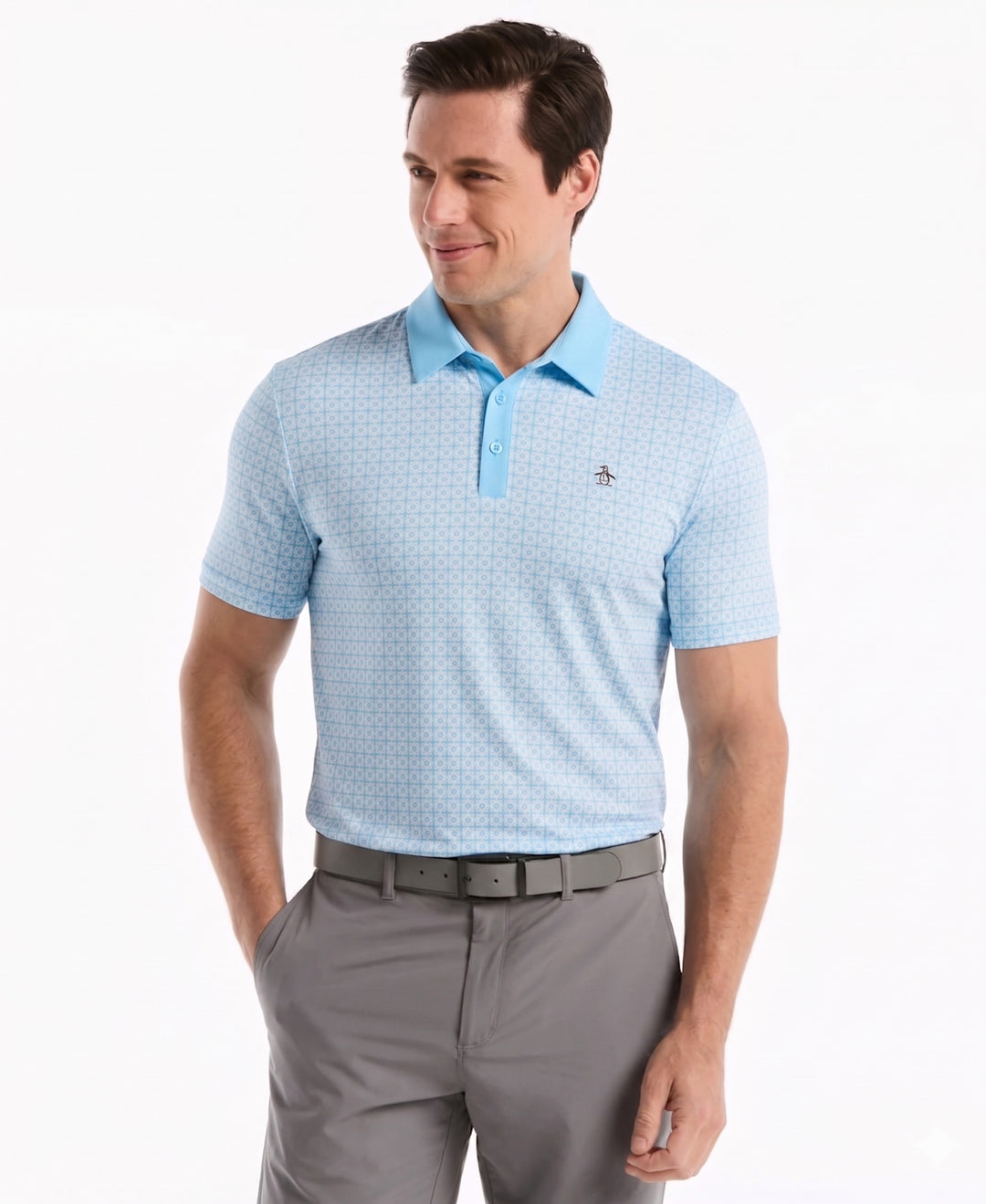 Windowpane Print Golf Polo-Golf Polos-Malibu Blue-S-Original Penguin