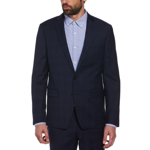 Windowpane Linen Blend Blazer  (Navy) 