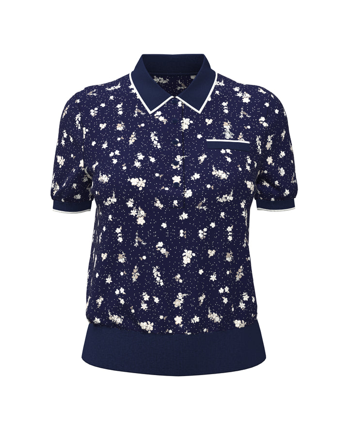 Women's Floral Golf Sweater Polo (Black Iris) 