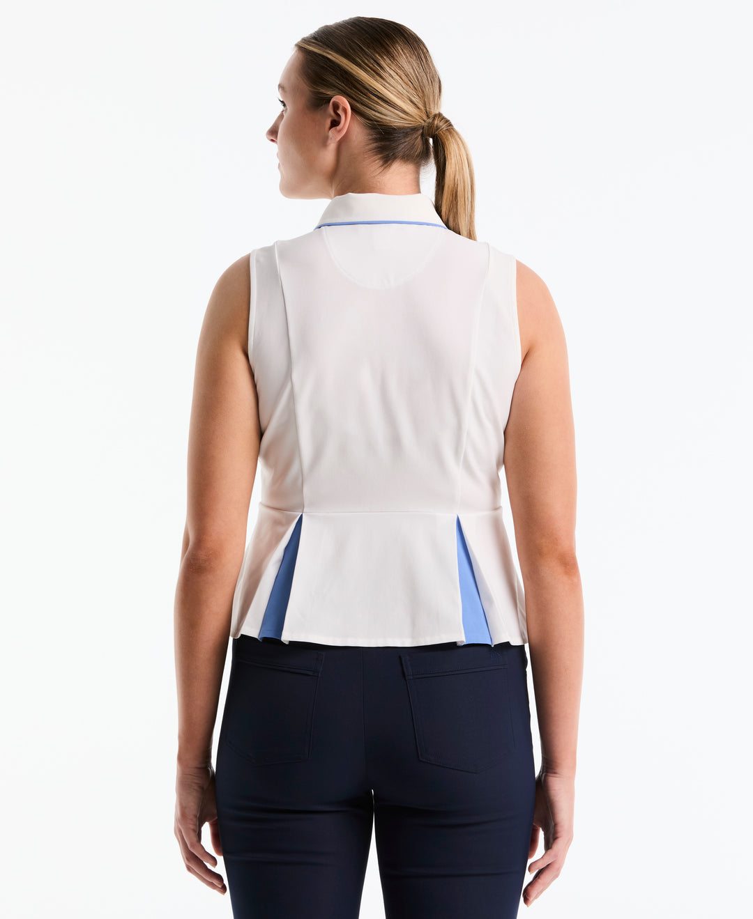 Women's Peplum Blocked Golf Polo (Bright White) 