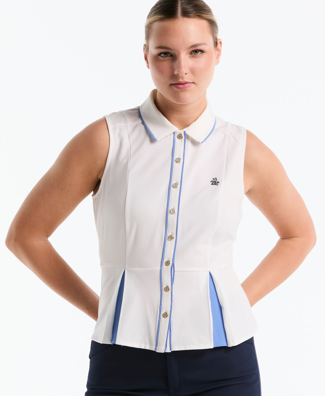 Women's Peplum Blocked Golf Polo (Bright White) 