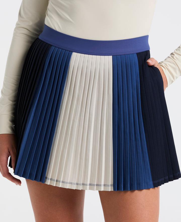 Women's 16" Micro Pleated Colorblock Skort (True Navy) 