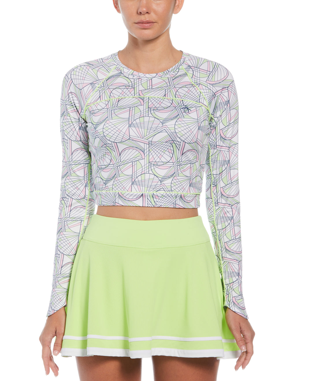 Women's Abstract Print Cropped Tennis Shirt-Women's Shirts-Bright White-XS-Original Penguin