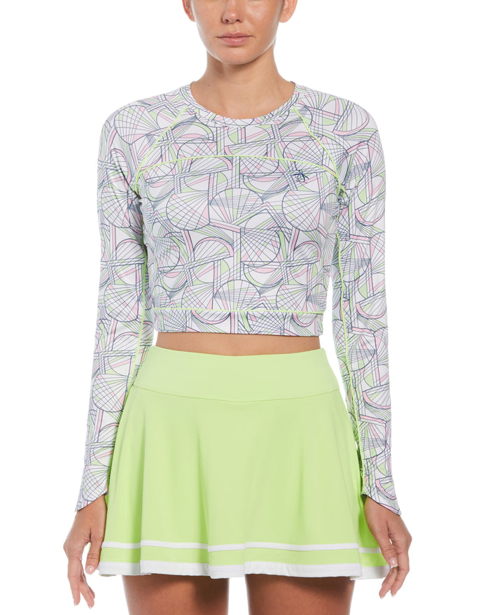 Women's Abstract Print Cropped Tennis Shirt-Women's Shirts-Bright White-XS-Original Penguin