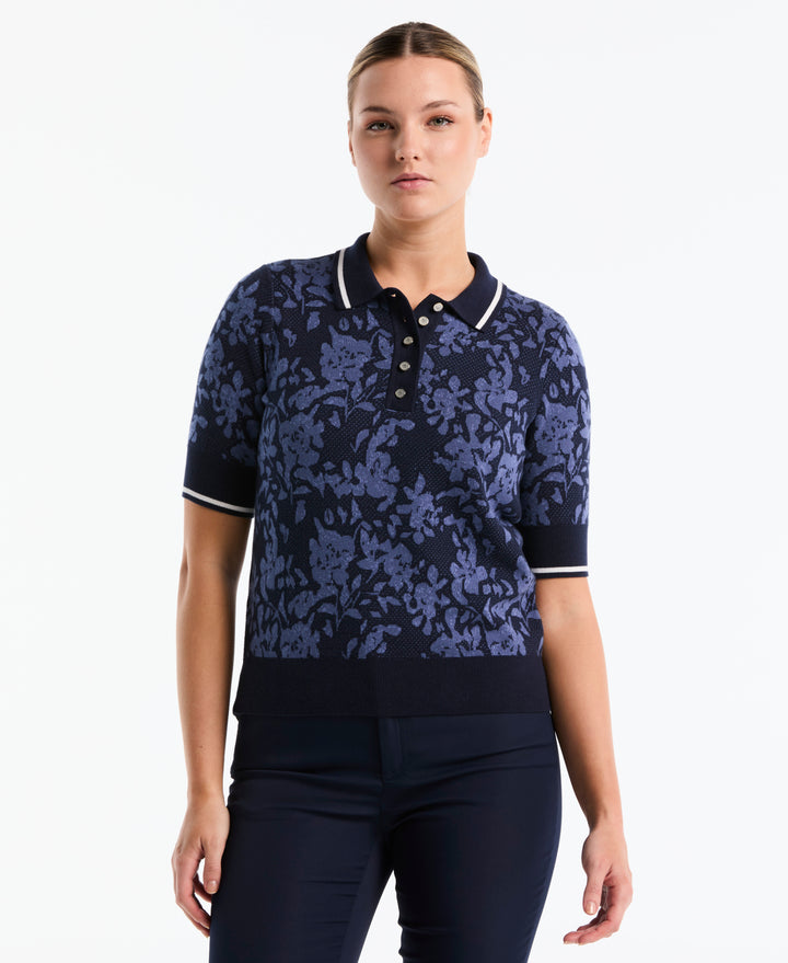 Botanical Jacquard Sweater Polo (Black Iris) 