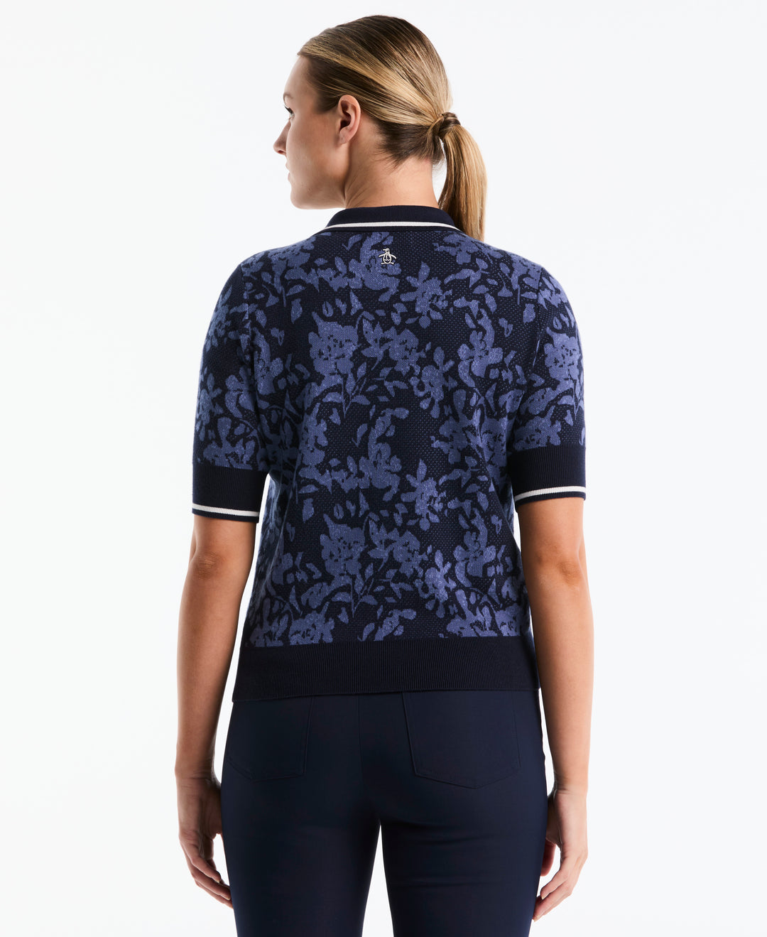 Botanical Jacquard Sweater Polo (Black Iris) 