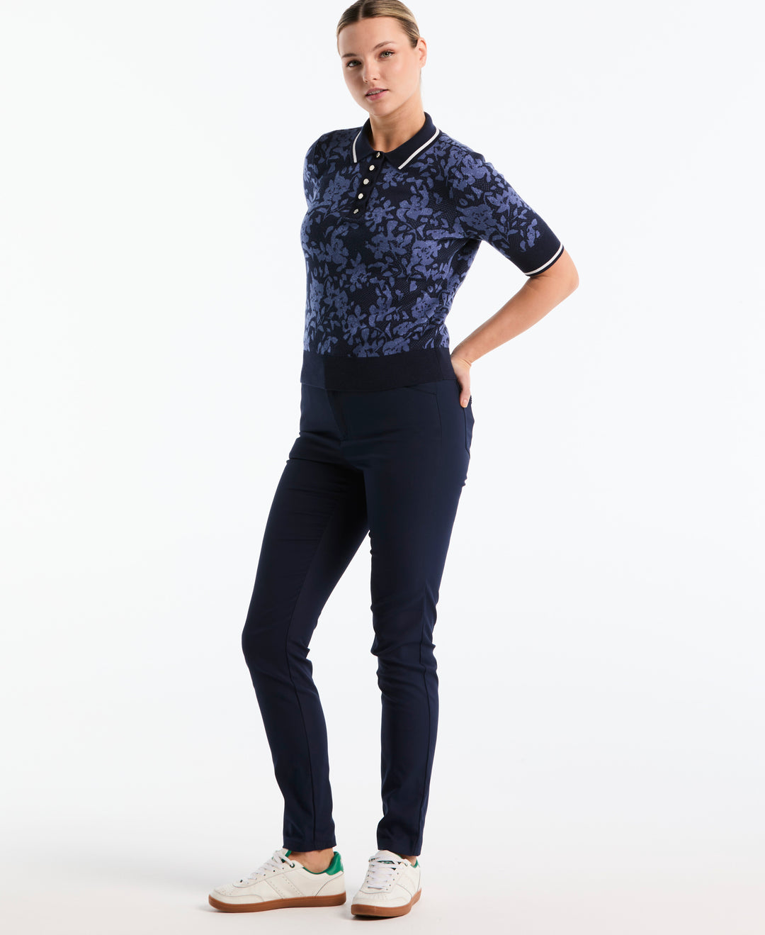 Botanical Jacquard Sweater Polo (Black Iris) 