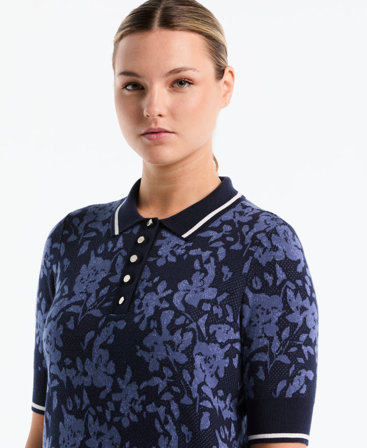 Botanical Jacquard Sweater Polo (Black Iris) 