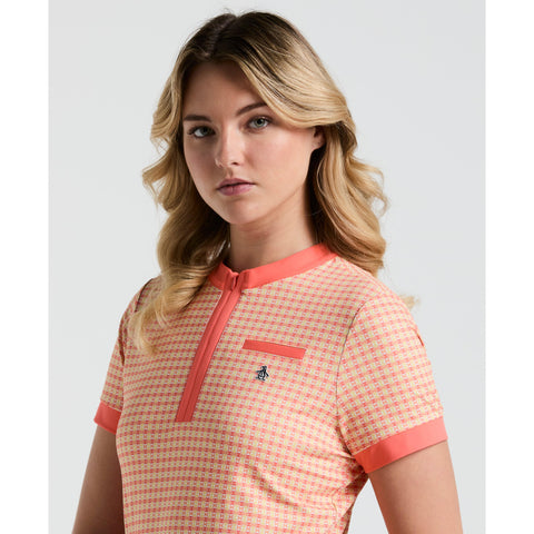 Women's Pete's Bow Tie Coloe Block Polo  (Coral Quartz) 