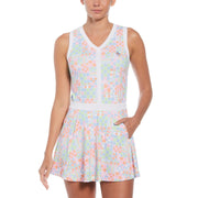 Checkerboard Print Flounce Sleeveless Tennis Dress (Bright White) 