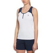 Color Block Quarter Zip Tennis Tank Top (Bright White) 