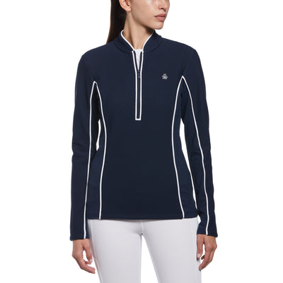 Womens Contrast Piping Quarter Zip Shirt (Black Iris) 