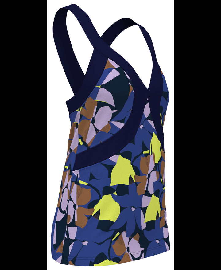 Womens Criss-Cross Floral Tank Top (Black Iris) 