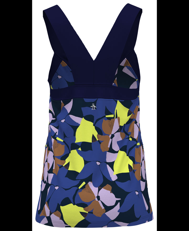Womens Criss-Cross Floral Tank Top (Black Iris) 