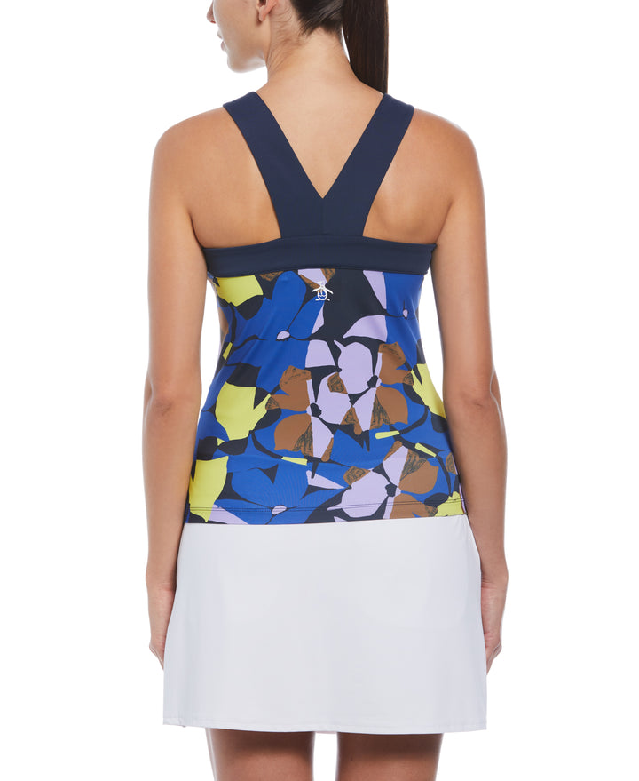 Womens Criss-Cross Floral Tank Top (Black Iris) 