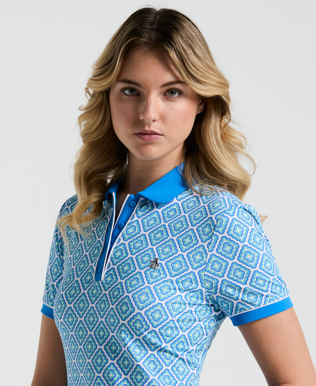 Women's Printed Polo  (French Blue) 